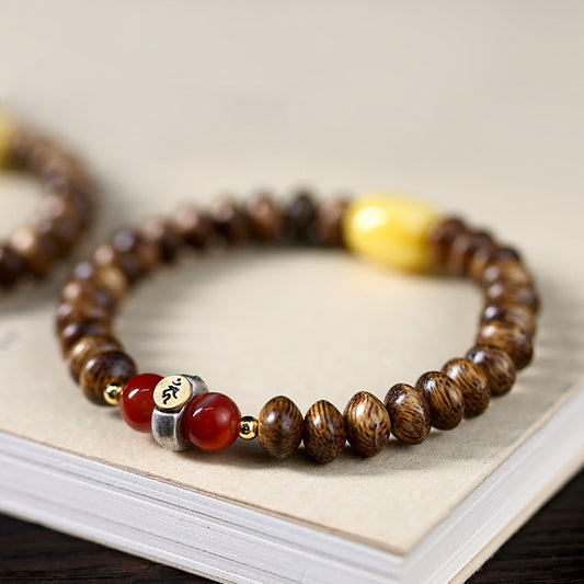 Agarwood Buddha Guardian Bracelet｜Red Agate / Amber + Sanskrit Charm Bead