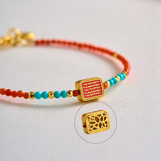 Red Agate Bracelet with Five Sutras Bead