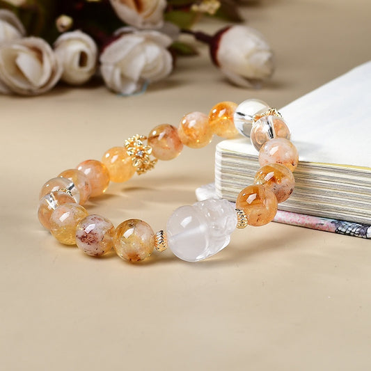 Yellow Topaz & Clear Quartz Pixiu Bracelet – Attract Wealth & Energy