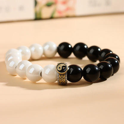 Taiji Harmony Bead Bracelet with Obsidian & Porcelain