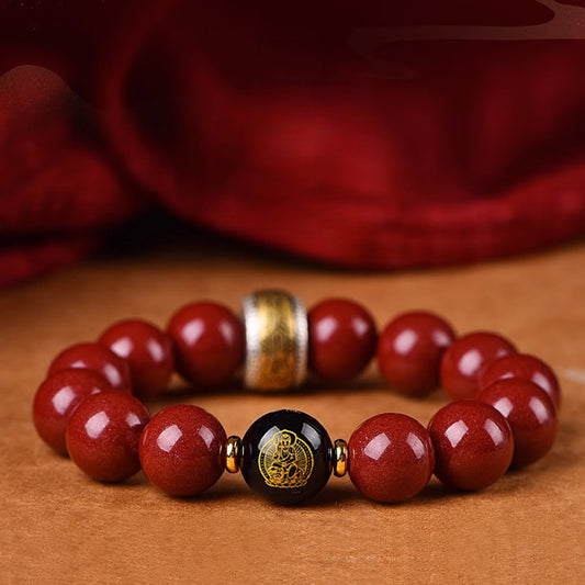 Zodiac Guardian Buddha Bracelet – Obsidian & Cinnabar for Spiritual Protection