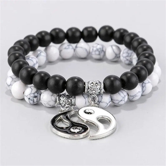 Yin-Yang Taiji Couple Bracelets – Black Agate & White Howlite Matching Set
