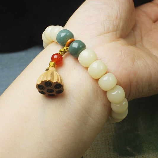 Creamy Yellow Jade-Like Bodhi Root Bracelet – Lotus Pod Design