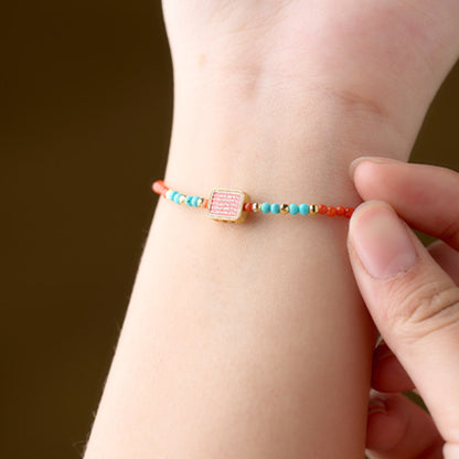 Red Agate Bracelet with Five Sutras Bead