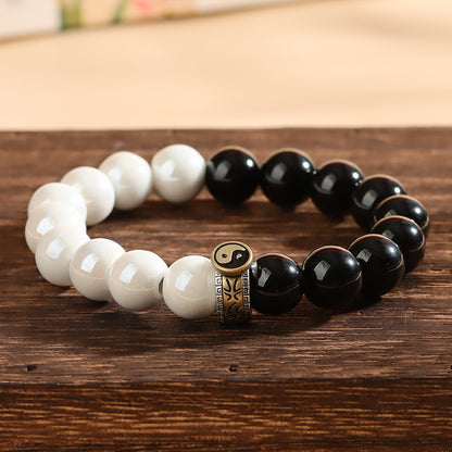 Taiji Harmony Bead Bracelet with Obsidian & Porcelain