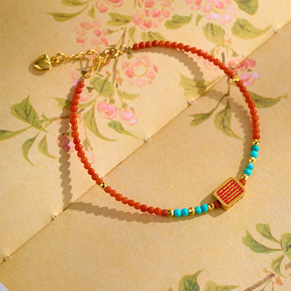 Red Agate Bracelet with Five Sutras Bead