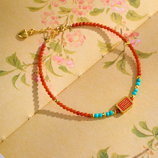 Red Agate Bracelet with Five Sutras Bead
