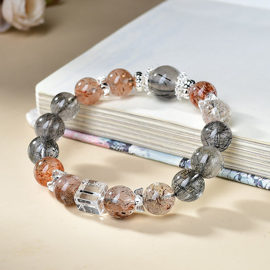 Black Golden Super Seven Bracelet with Rutilated & Clear Quartz
