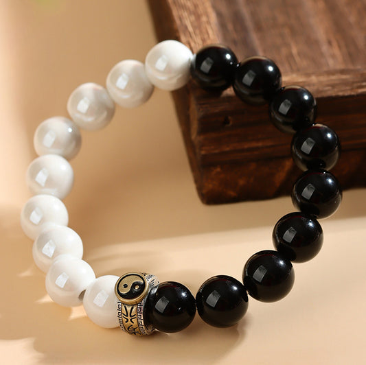 Taiji Harmony Bead Bracelet with Obsidian & Porcelain