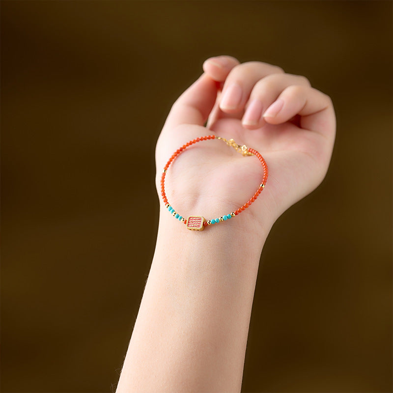 Red Agate Bracelet with Five Sutras Bead