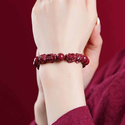 Natural Cinnabar Pixiu Bracelet – Wealth & Protection Feng Shui Charm