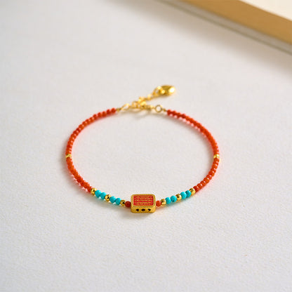 Red Agate Bracelet with Five Sutras Bead