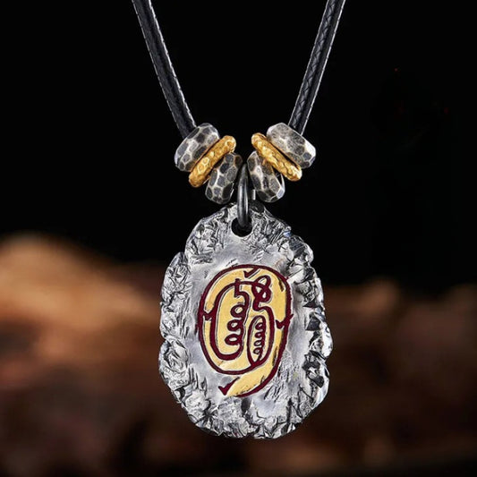 Daoist Talisman Necklace – Brass Amulet with Golden Light Blessing