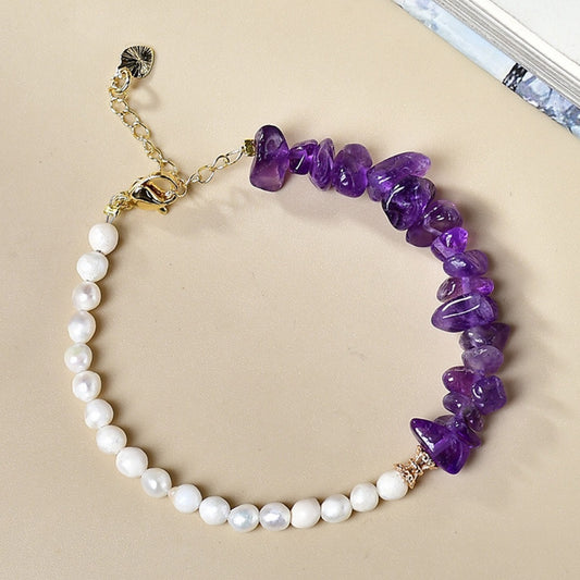 Amethyst Chip & Pearl Bracelet – Spiritual Feminine Elegance