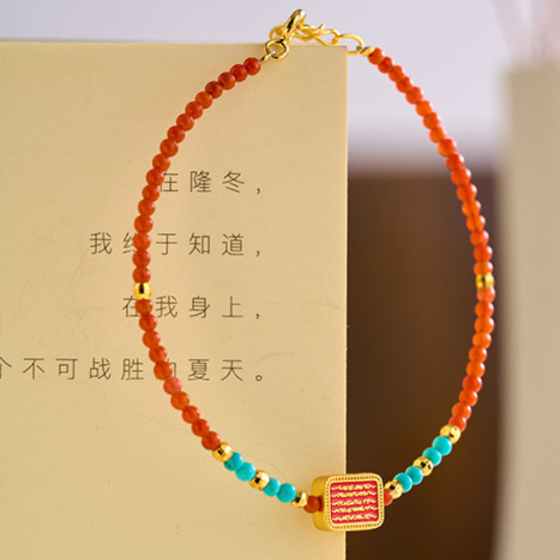 Red Agate Bracelet with Five Sutras Bead