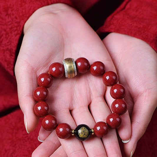 Zodiac Guardian Buddha Bracelet – Obsidian & Cinnabar for Spiritual Protection