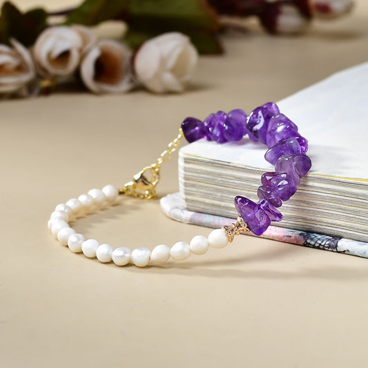Amethyst Chip & Pearl Bracelet – Spiritual Feminine Elegance