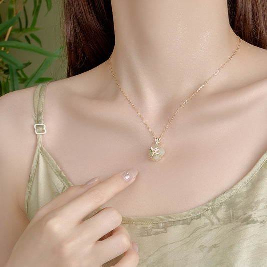 Hetian Jade Clover Necklace with Magnolia | Symbol of Luck & Purity