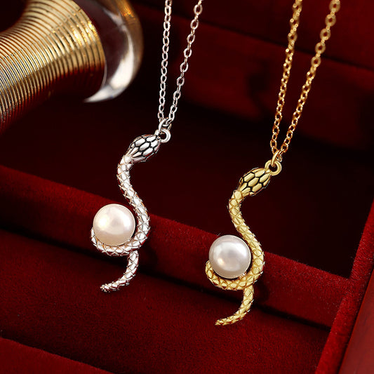 Serpent & Pearl Necklace – Wisdom, Protection & Femininity