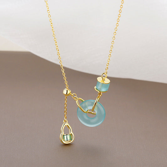 Chalcedony Peace Amulet & Gourd Necklace – Harmony & Blessings