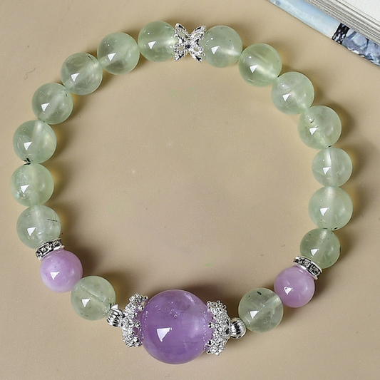Natural Prehnite & Amethyst Bracelet – Intuition & Emotional Healing