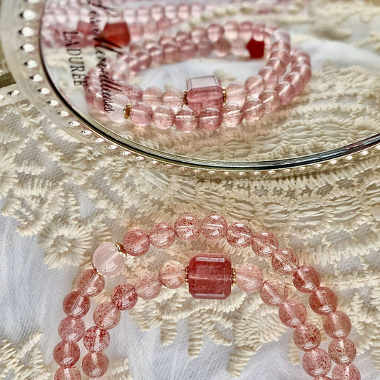Natural Strawberry Quartz Double-Wrap Bracelet – Love, Charm & Healing