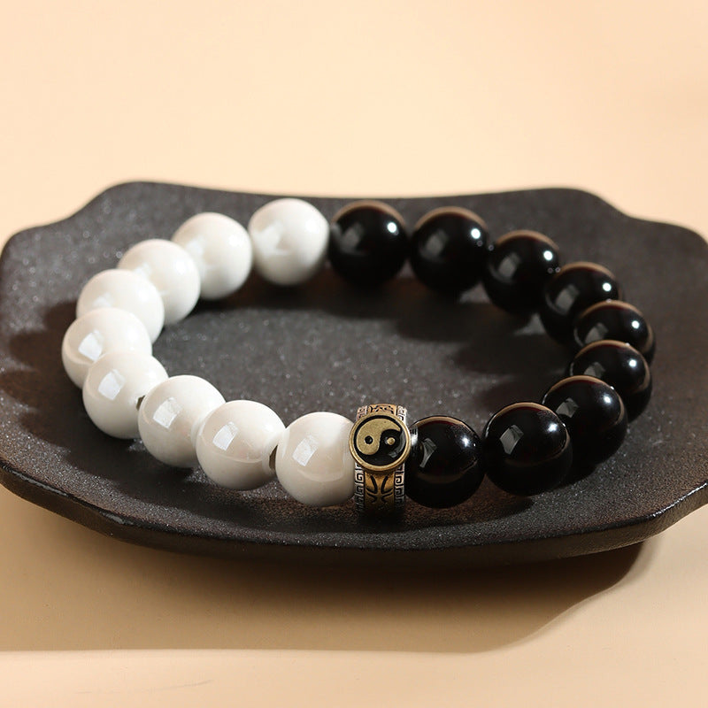 Taiji Harmony Bead Bracelet with Obsidian & Porcelain
