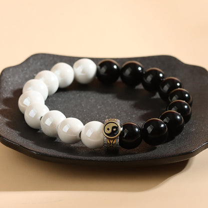 Taiji Harmony Bead Bracelet with Obsidian & Porcelain