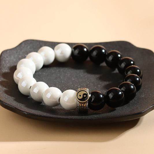 Taiji Harmony Bead Bracelet with Obsidian & Porcelain