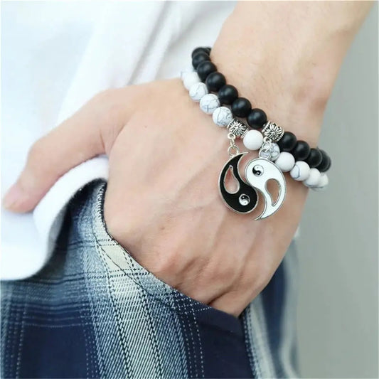 Yin-Yang Taiji Couple Bracelets – Black Agate & White Howlite Matching Set