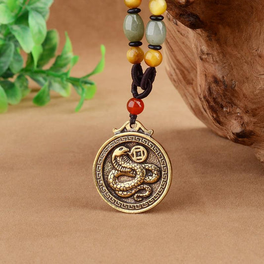 Brass Chinese Zodiac Necklace | Vintage Talisman of Protection & Fortune