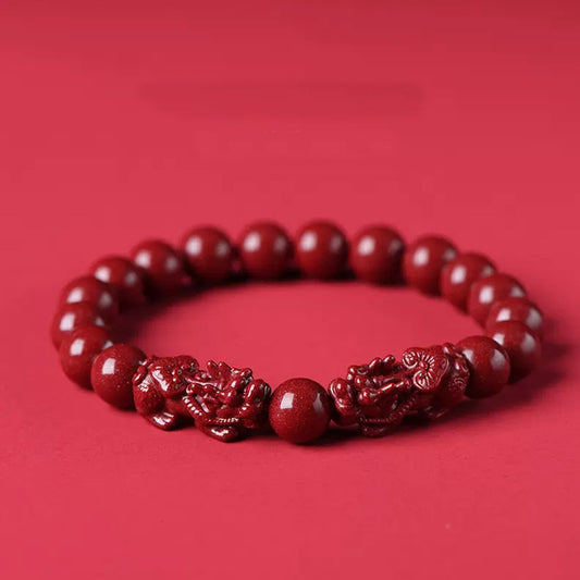 Natural Cinnabar Pixiu Bracelet – Wealth & Protection Feng Shui Charm
