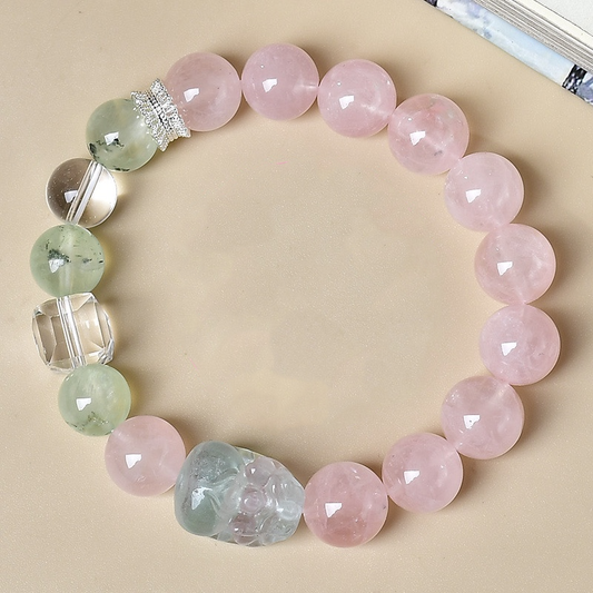 Rose Quartz & Pixiu Crystal Bracelet – Love, Wealth & Protection
