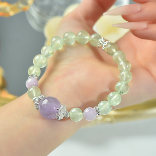 Natural Prehnite & Amethyst Bracelet – Intuition & Emotional Healing