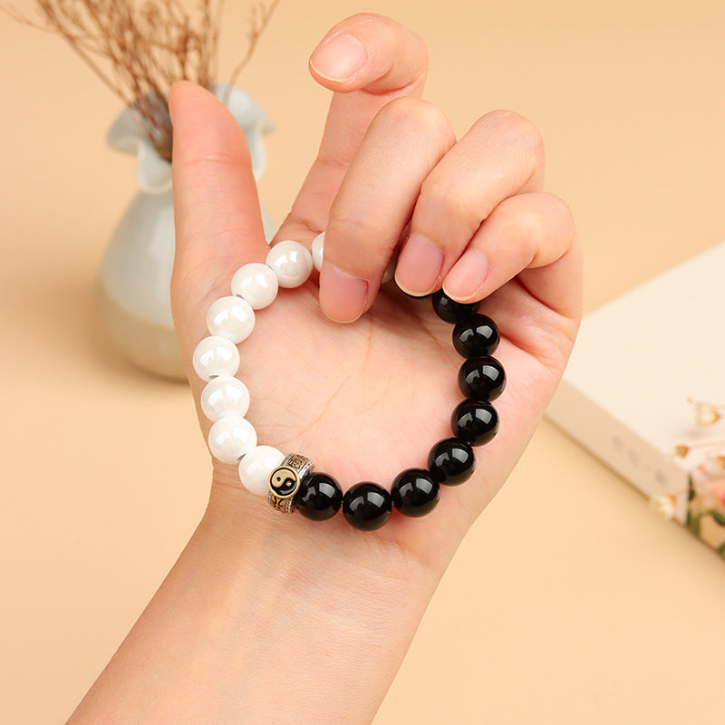 Taiji Harmony Bead Bracelet with Obsidian & Porcelain
