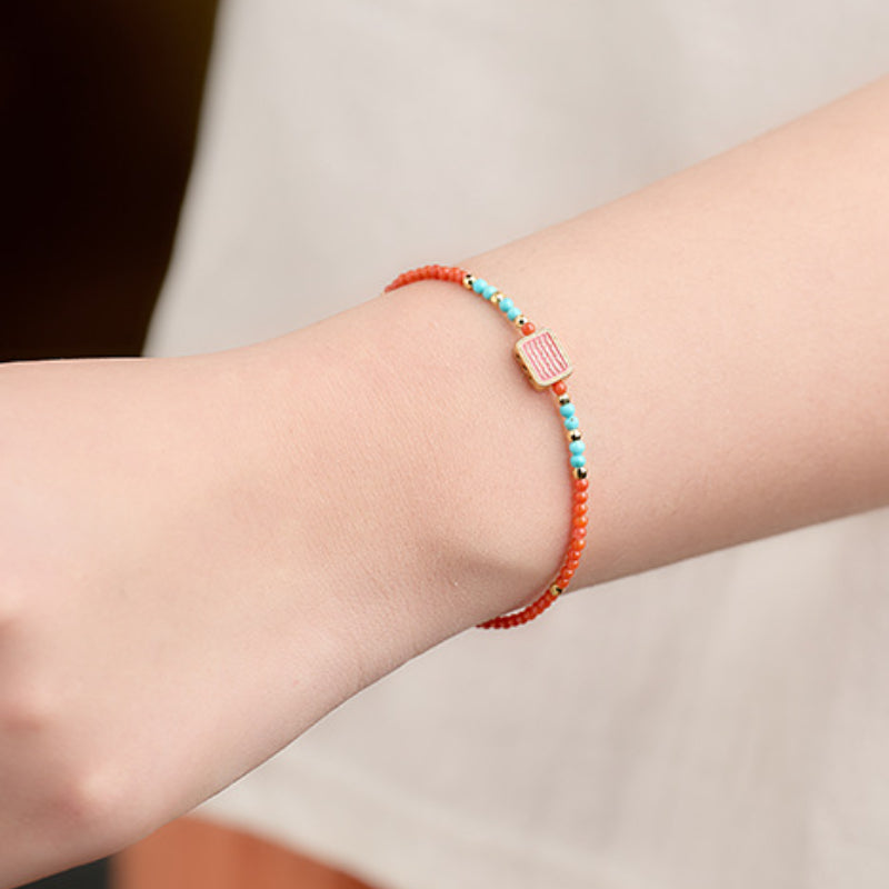 Red Agate Bracelet with Five Sutras Bead